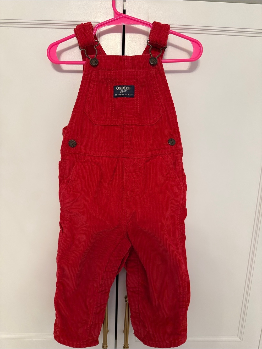 VERY GOOD condition OshKosh B'gosh Bright Red Corduroy Overalls for Kids 18 mo